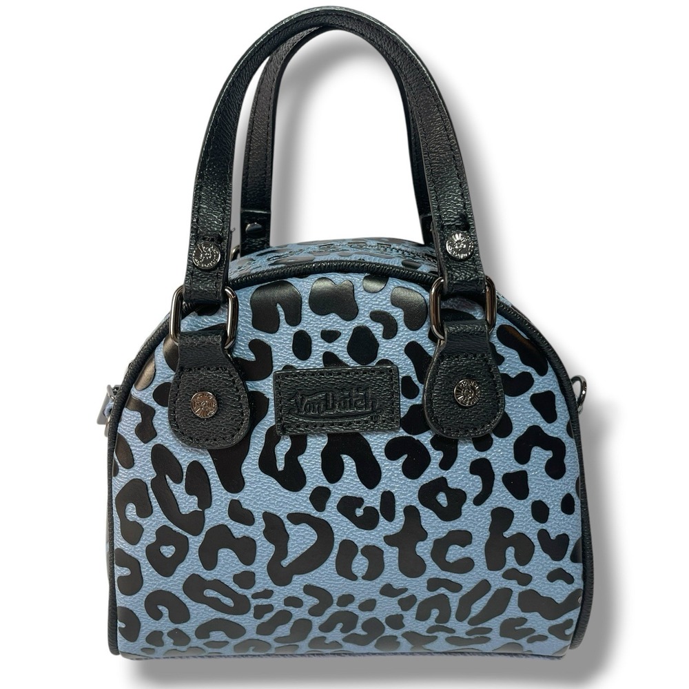 Von Dutch Blue Cheetah Blueberry Crush Mini Bowling Bag Y2K Style Vegan Crossbod - Picture 5 of 16